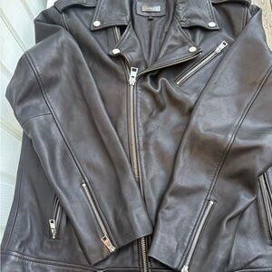 Danier Dark Leather Jacket with Silver Zippers
